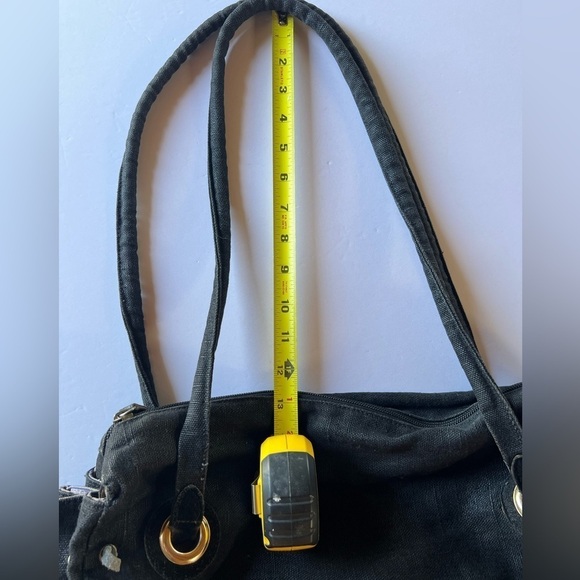 White Elephant Florence Italy linen canvas black fringe beaded tote aztec hippie - Picture 13 of 15